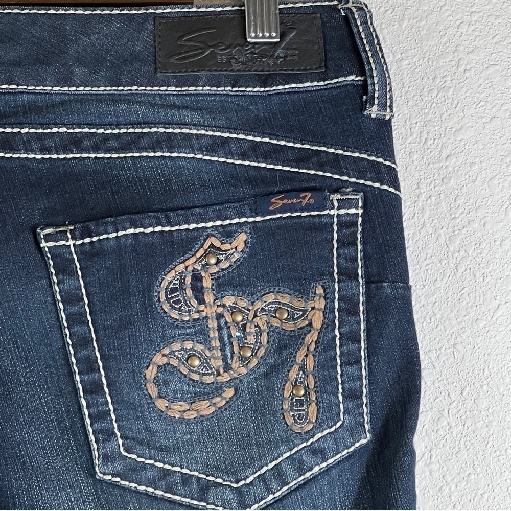 Seven7 Dark Wash White stitching embellished pocket Skinny leg Jeans Size 31 - Picture 8 of 10